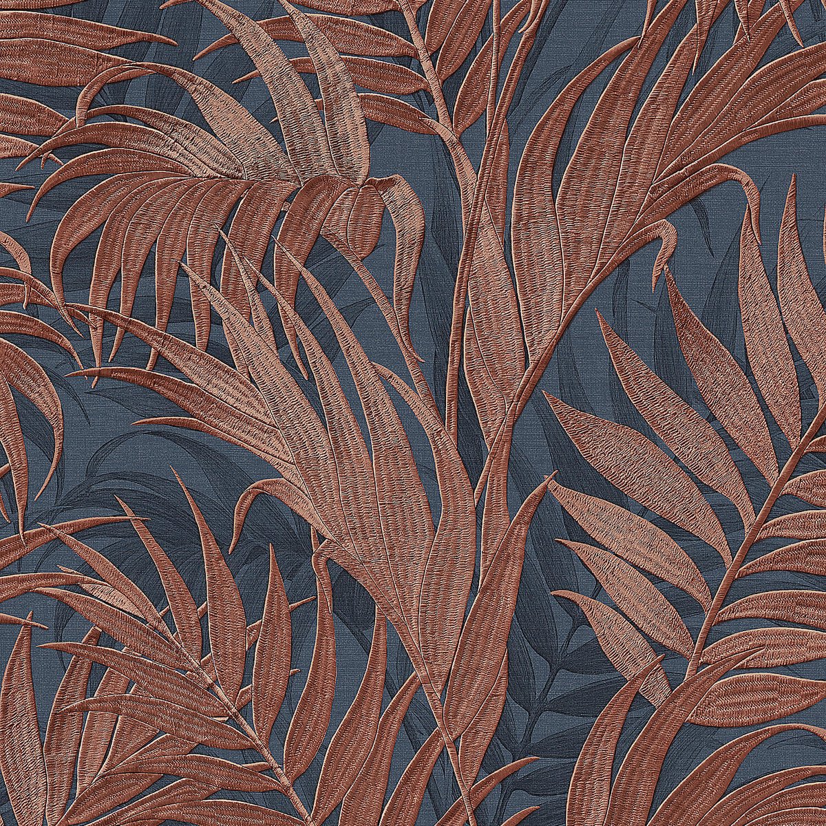 Natuur behang Profhome GR322109-DI vliesbehang hardvinyl warmdruk in reliëf gestempeld met bloemmotief glinsterend blauw paarsblauw koperbruin agaatgrijs 5,33 m2