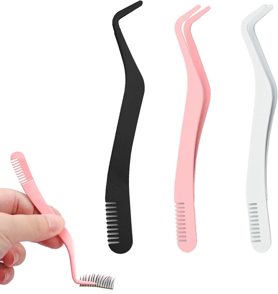 Wimperpincet Set - Precisie Tool - Wimpers Aanbrengen - Met Wimperkam - 3 Delig - Zilver