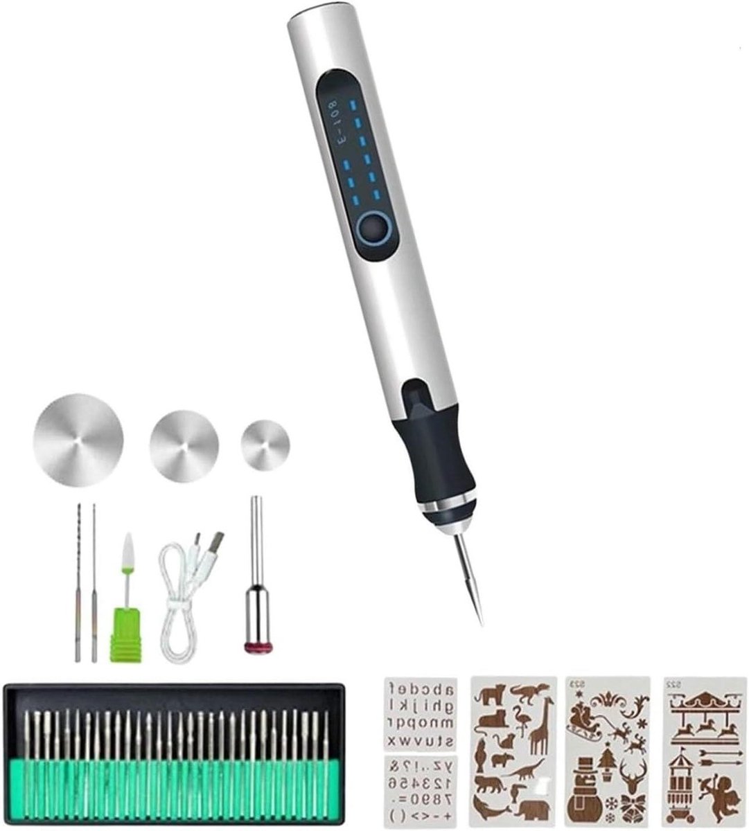 Elektrische Graveerset - Graveerpen Tool - Personaliseren van Objecten - Oplaadbaar USB Ontwerp - 3 Snelheden - Wit