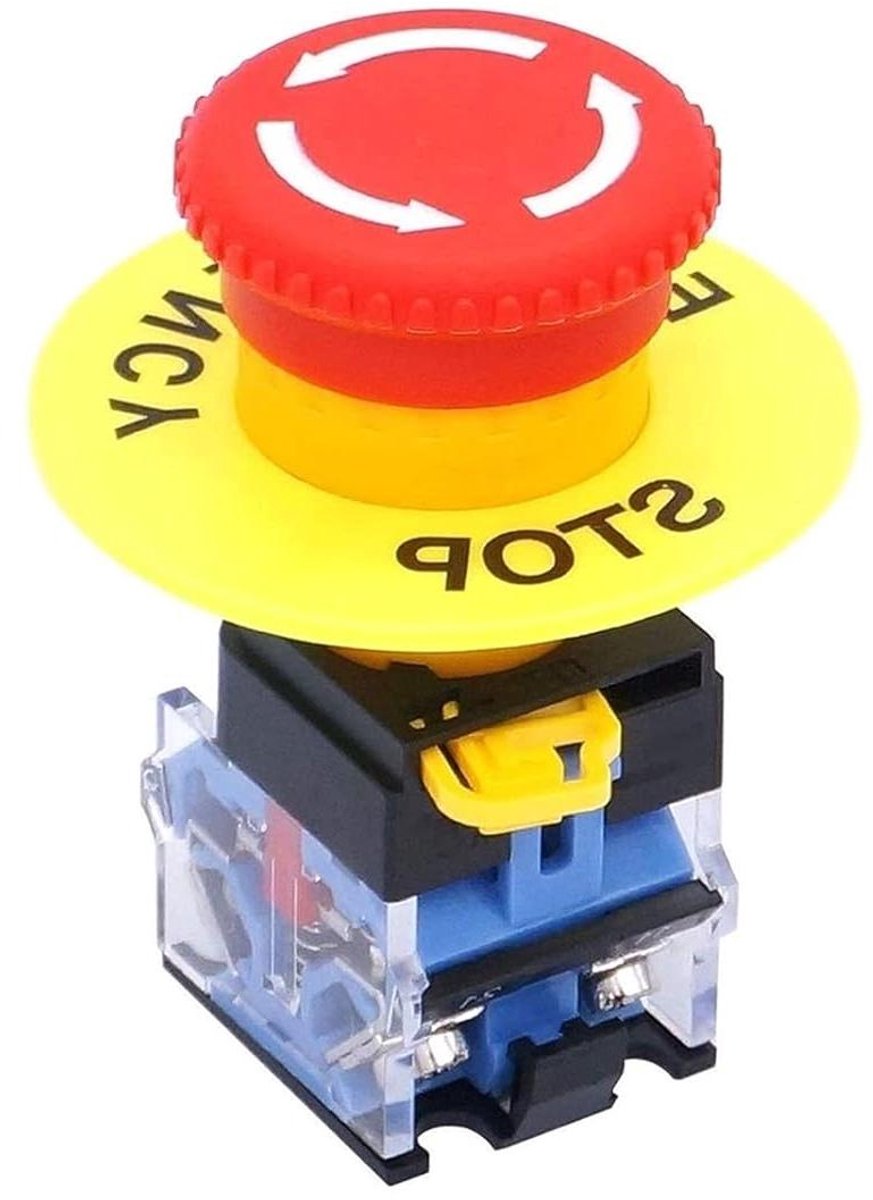 Noodstop Drukknop - Paddestoel Schakelaar - Veilige Bediening - Latching Actie - 22mm Montagegat - Rood