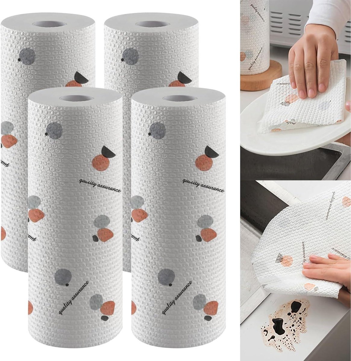 Keukenpapier Rollen - Wegwerpdoekjes - Dagelijkse Schoonmaak - Hoge Absorptie - 4 Rollen - Bedrukt