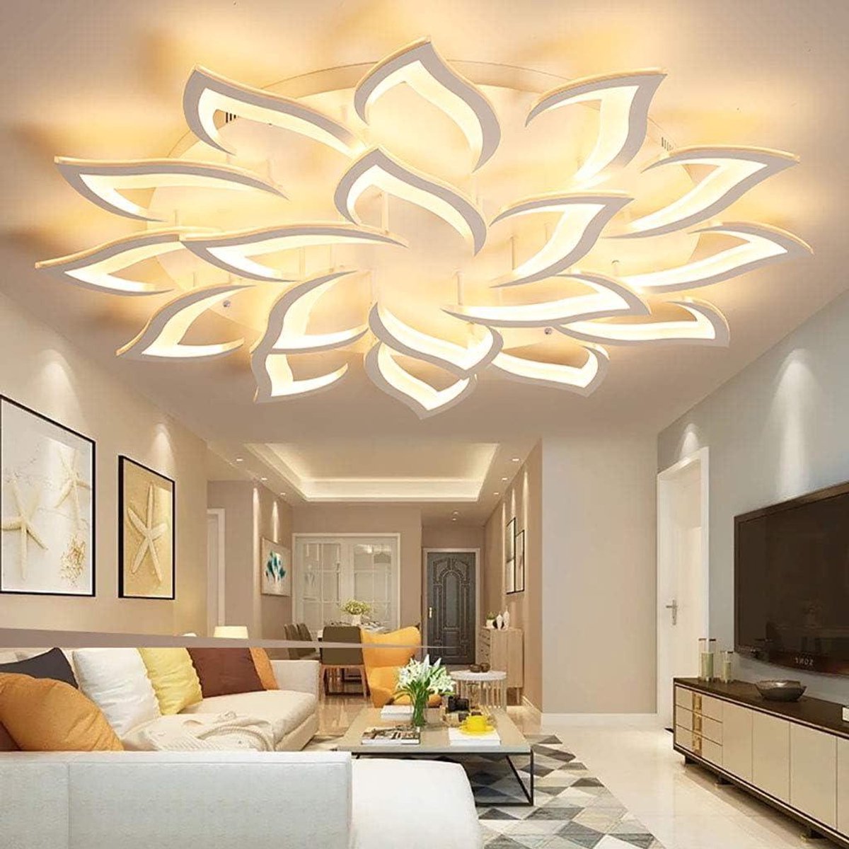 LED Plafondlamp - Bloemvorm Kroonluchter - Woonkamer Verlichten - Traploos Dimbaar - 120cm Diameter - Metaal