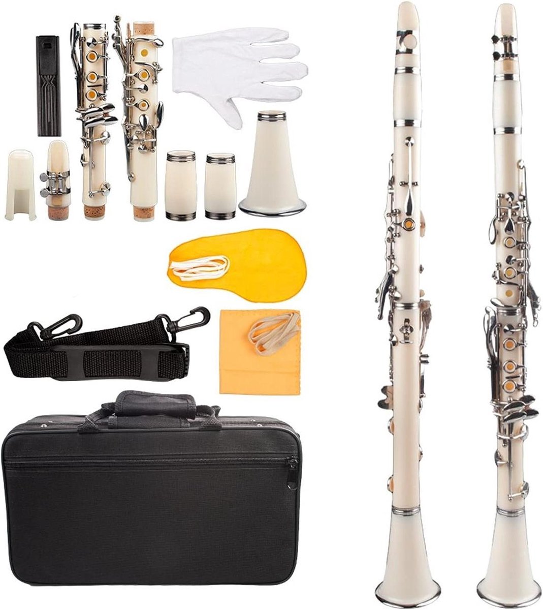 Beginnersklarinet 17 Sleutel - Bb Klarinet - Muziek Maken - ABS Materiaal - 67cm - Wit