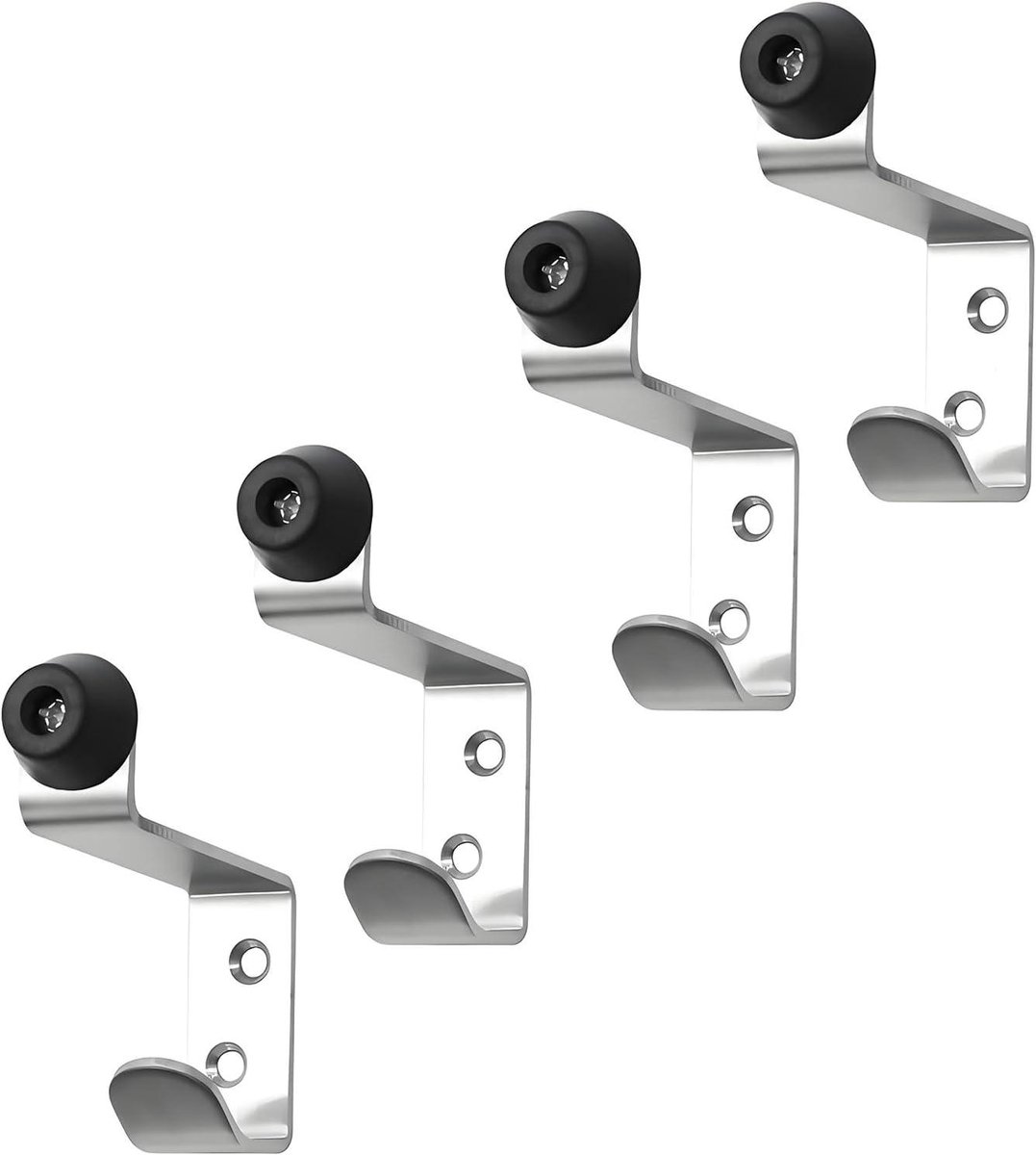 Deurstoppers met Haken - Deurbeveiliging - Ruimte Organiseren - Roestvrij Staal - 4 Stuks - Zilver