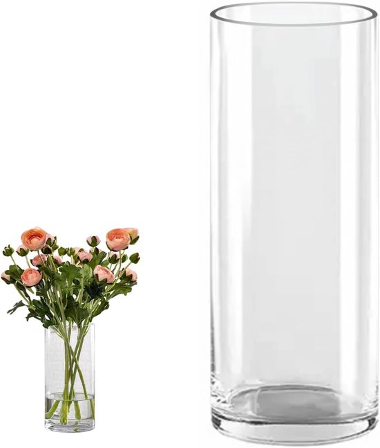 Extra grote heldere glazen cilinder vaas 40cm x 15cm, dikke kristallen vaas voor bloemen, bloemstukken en decoratie in woonkamer, keuken en op kantoor