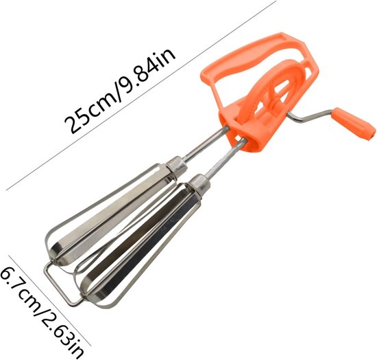 Handmatige eierklopper - Handslingermixer - Beslag kloppen - Twee mengkoppen - 25 cm - Oranje — afbeelding 5