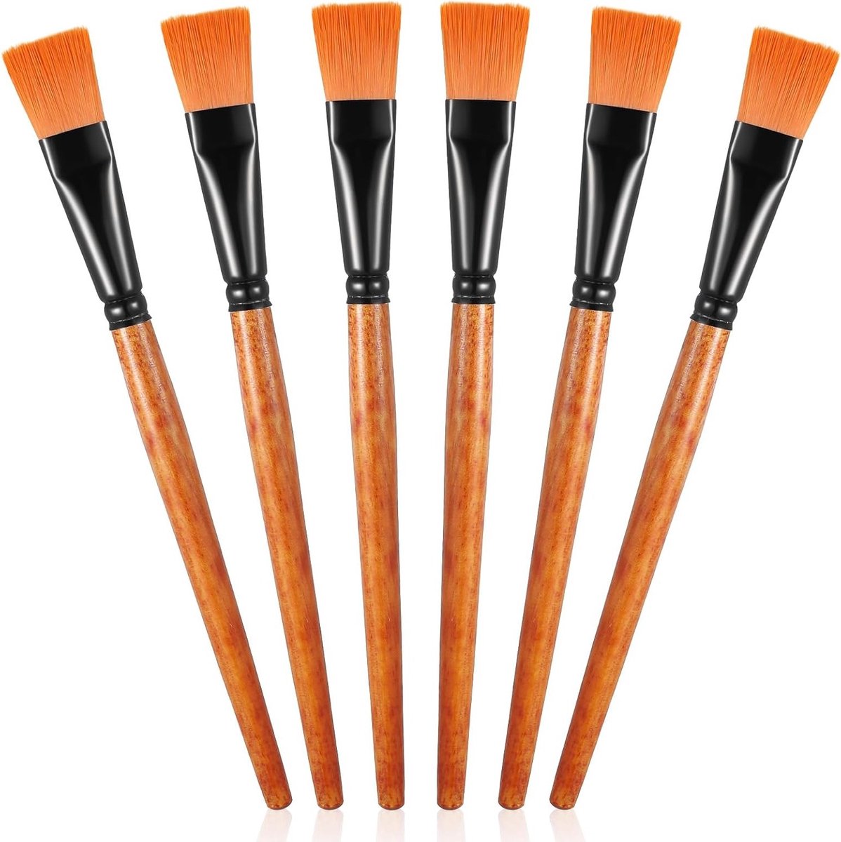 Set van 6 Platte Penseel voor Acryl-, Waterverf- en Olieverf, Synthetische Nylon Kwasten voor Kunst en Lichaamsverf