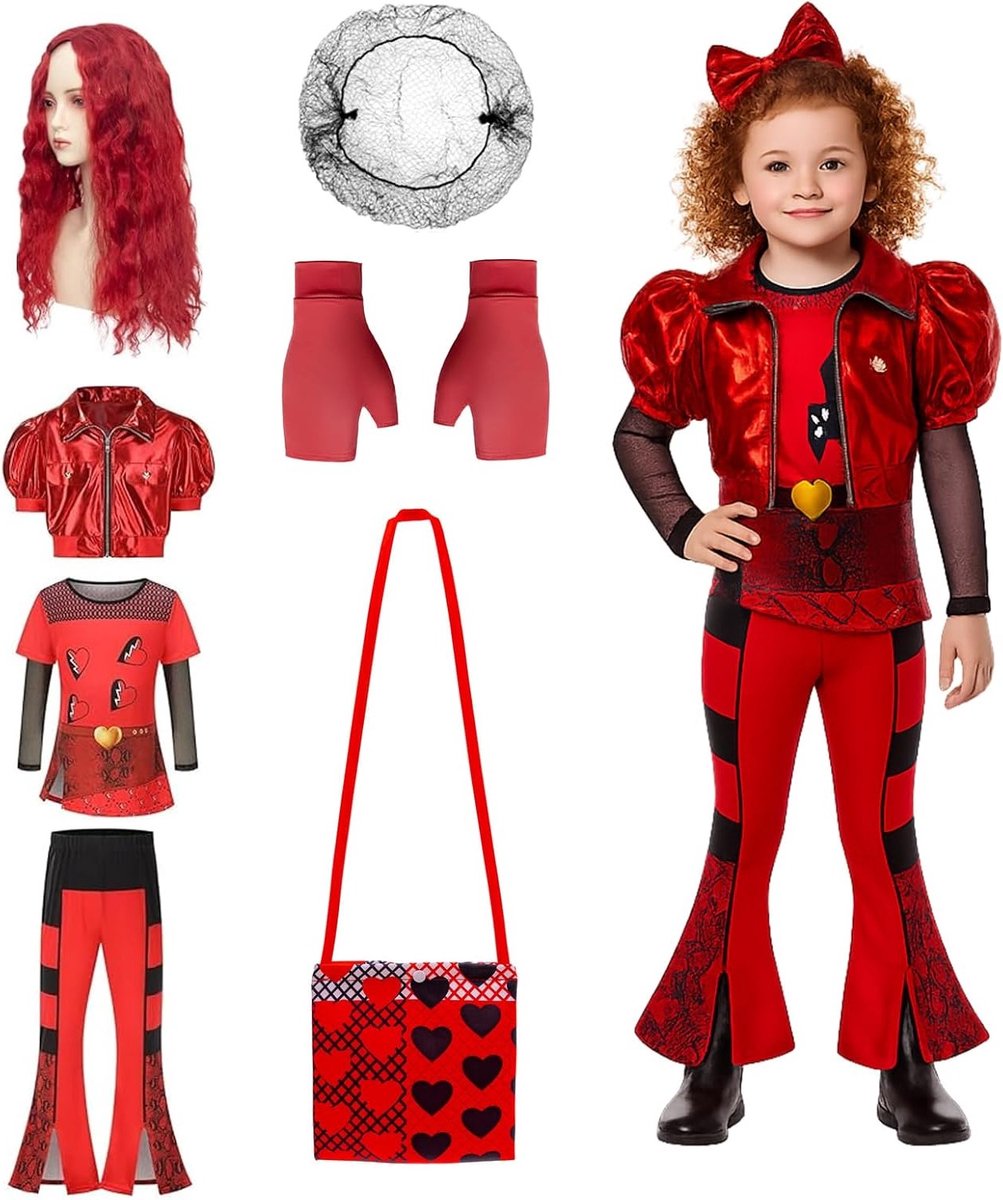 Carnaval en Halloween Kostuum voor Kinderen met Jas, Top, Broek, Periode, Rode Handschoenen en Liefdeszakje