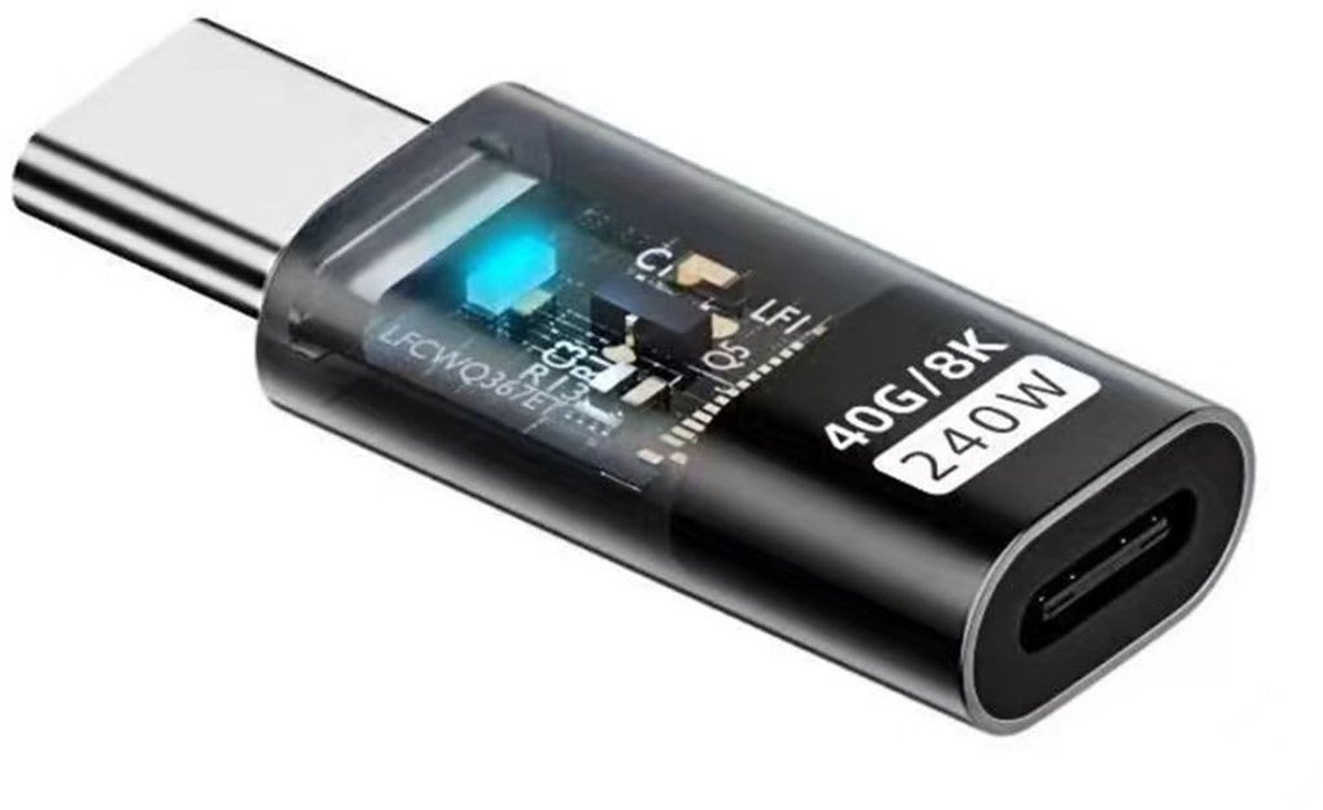 SPHProducts - USB C Adapter - 240W en 8K Video - LED Indicator - 40 Gbit/s Dataoverdracht - Geschikt voor laptops en monitoren - Zwart