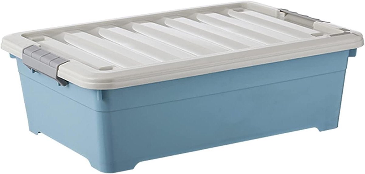 Opbergdoos Onder Bed - Stapelbare Bak - Ruimte Besparen - Met Wielen - 20 Liter - Blauw
