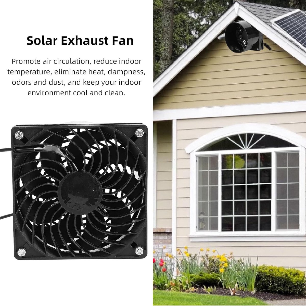 Zonneventilator - Afzuigventilator - Ruimte Koelen - Hoge Luchtstroom - 430 CFM - Zwart