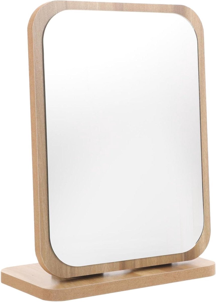 Houten make-up spiegel - Draaibare spiegel - Make-up aanbrengen - Roterende standaard - Rechthoek - Houtkleurig