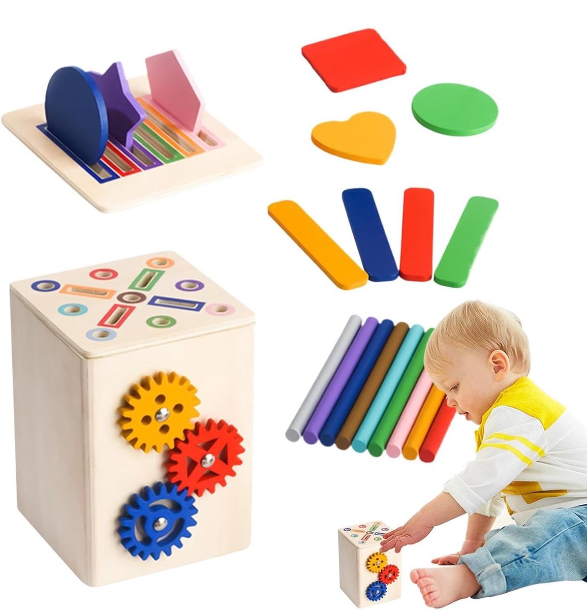 Houten Sorteerspeelgoed - Vormen spel - Cognitieve ontwikkeling - Veilig materiaal - 13 cm - Multicolor