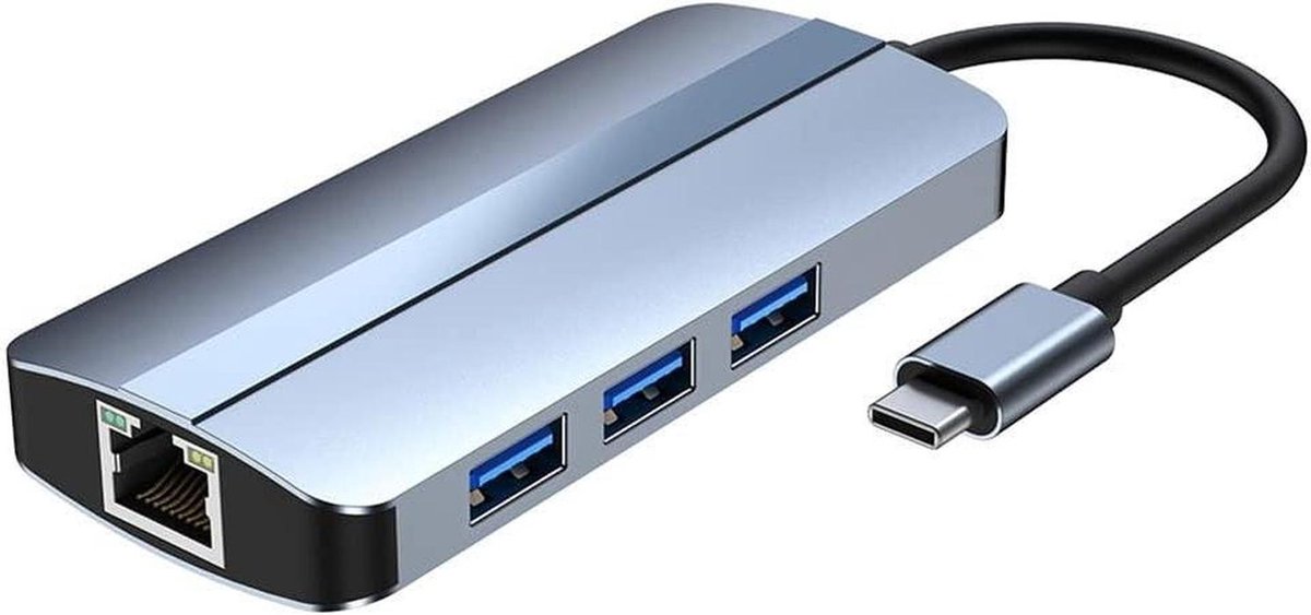 USB C Hub - Dockingstation Type C - Computer Uitbreiding - 6-in-1 Poorten - PD 100W - Grijs