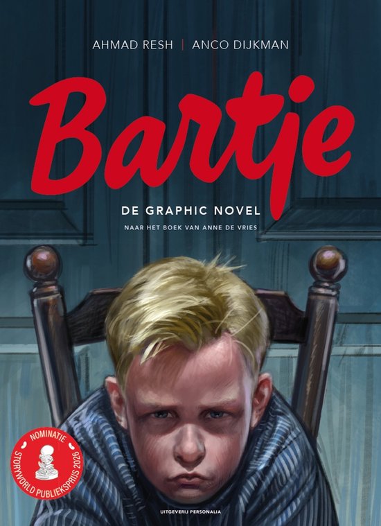 Bartje de graphic novel met op de voorkant een jongen met blond haar zittend in een stoel, met de tekst 'Bartje, de graphic novel'.