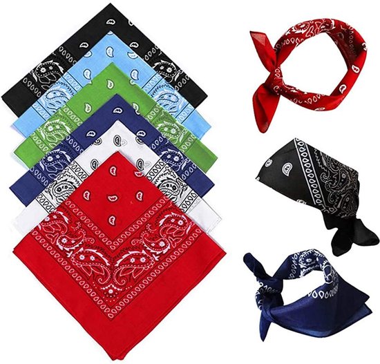 Bandana's 6 stuks katoenen paisley hoofdbanden sjaal cowboybandana vierkante bandana's ideaal voor hiphopfietsen ook als zakdoek/halsdoek Meerkleurig voor dames en heren