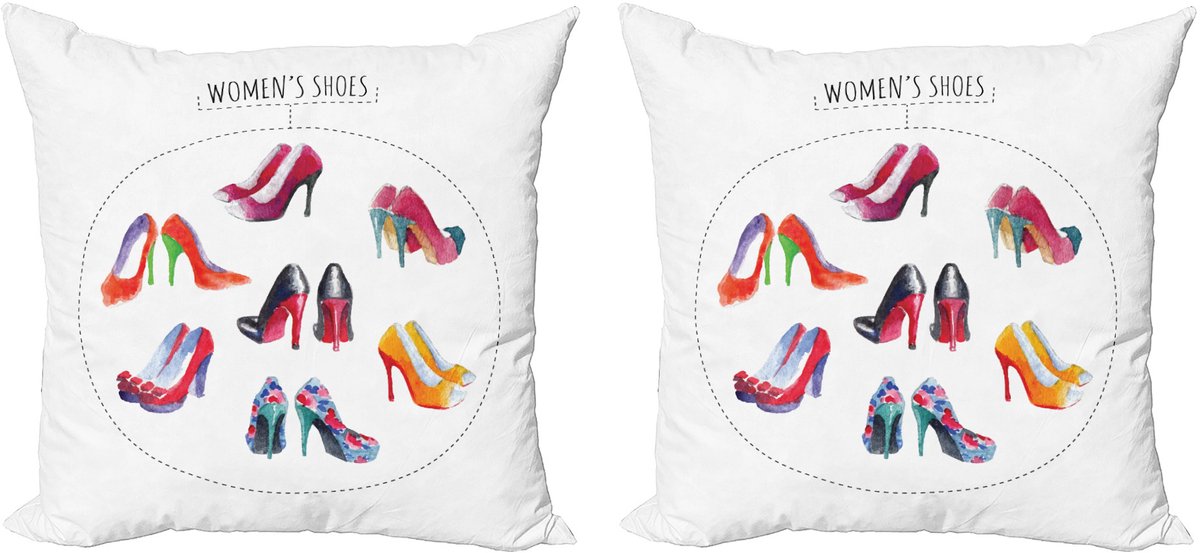 ABAKUHAUS Decoratieve kussenhoes met hoge hakken, 2 stuks, aquarel schoen, modern accent, dubbelzijdige digitale print, 45x45 cm, veelkleurig Meerkleurig