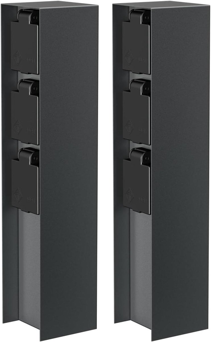 Tuinstroomzuil - Buitenstopcontact - Stroomvoorziening buiten - IP44 spatwaterdicht - 33 cm hoog - Antraciet