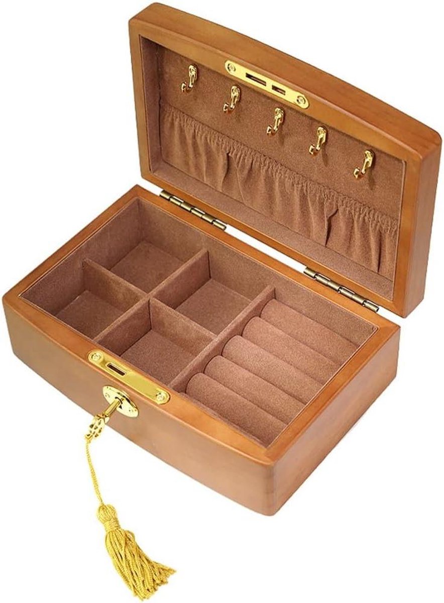 Sieradenopslag Doos - Opbergkoffer - Sieraden Organiseren - Met Beveiligd Slot - 20 x 13 x 7 cm - Houtkleur