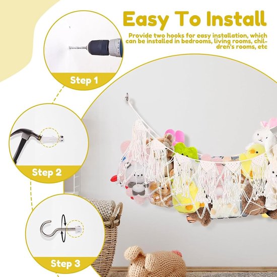 Knuffel Opberg Net - Speelgoed Organizer - Kinderkamer Inrichten - Handgemaakt Boho Uiterlijk - 150x40 cm - Wit — afbeelding 2