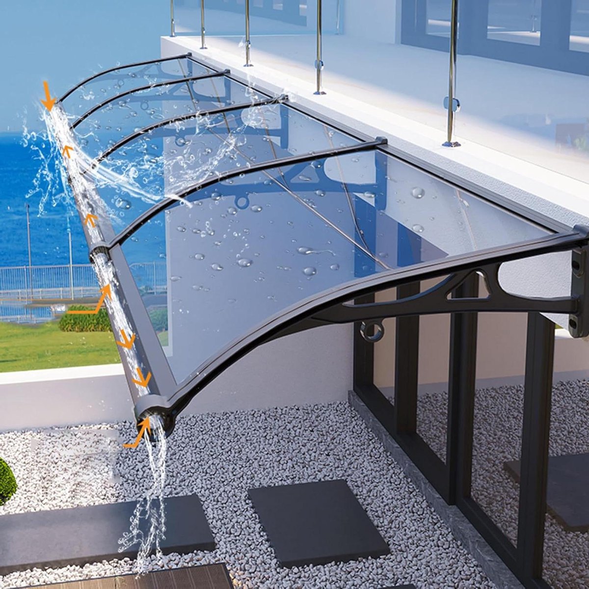 Afdak Huisdeur - Regenbescherming Deur - Droog Blijven - Automatische Ontwatering - 100 cm - Zwart Transparant