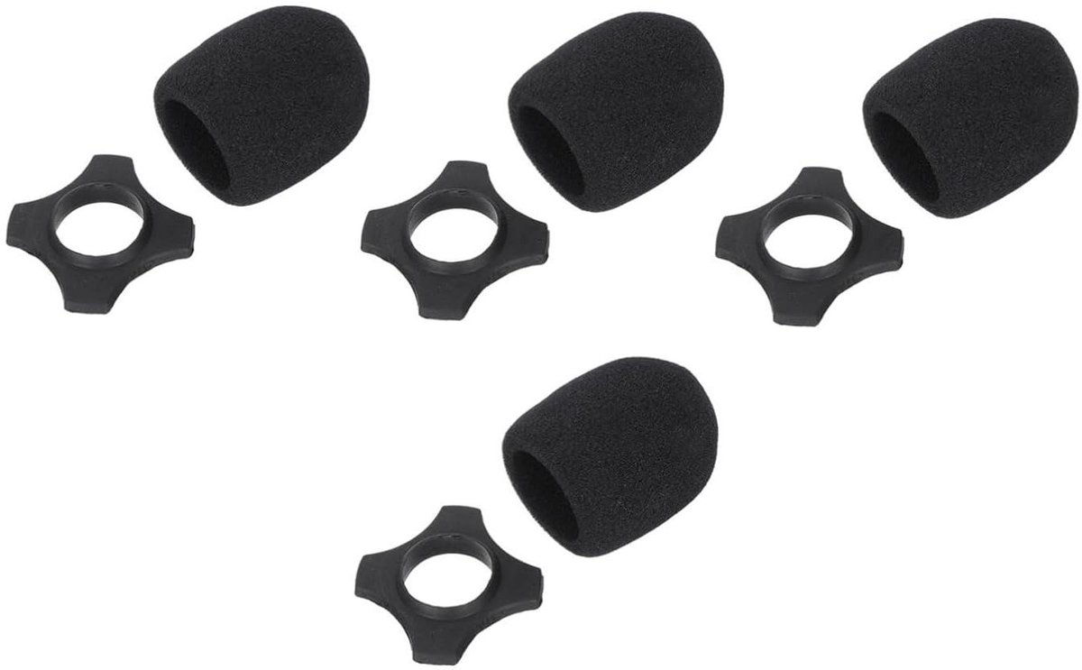 Microfoon Accessoires Set - Spons Covers - Geluid Opnemen - Anti-rol Ontwerp - 4 Sets - Zwart
