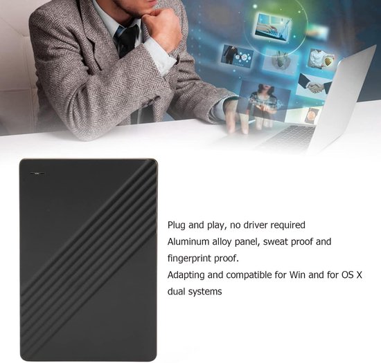 Externe Harde Schijf - Draagbare Opslag - Bestanden Opslaan - Snelle USB 3.0 - 2TB Capaciteit - Zwart — afbeelding 5