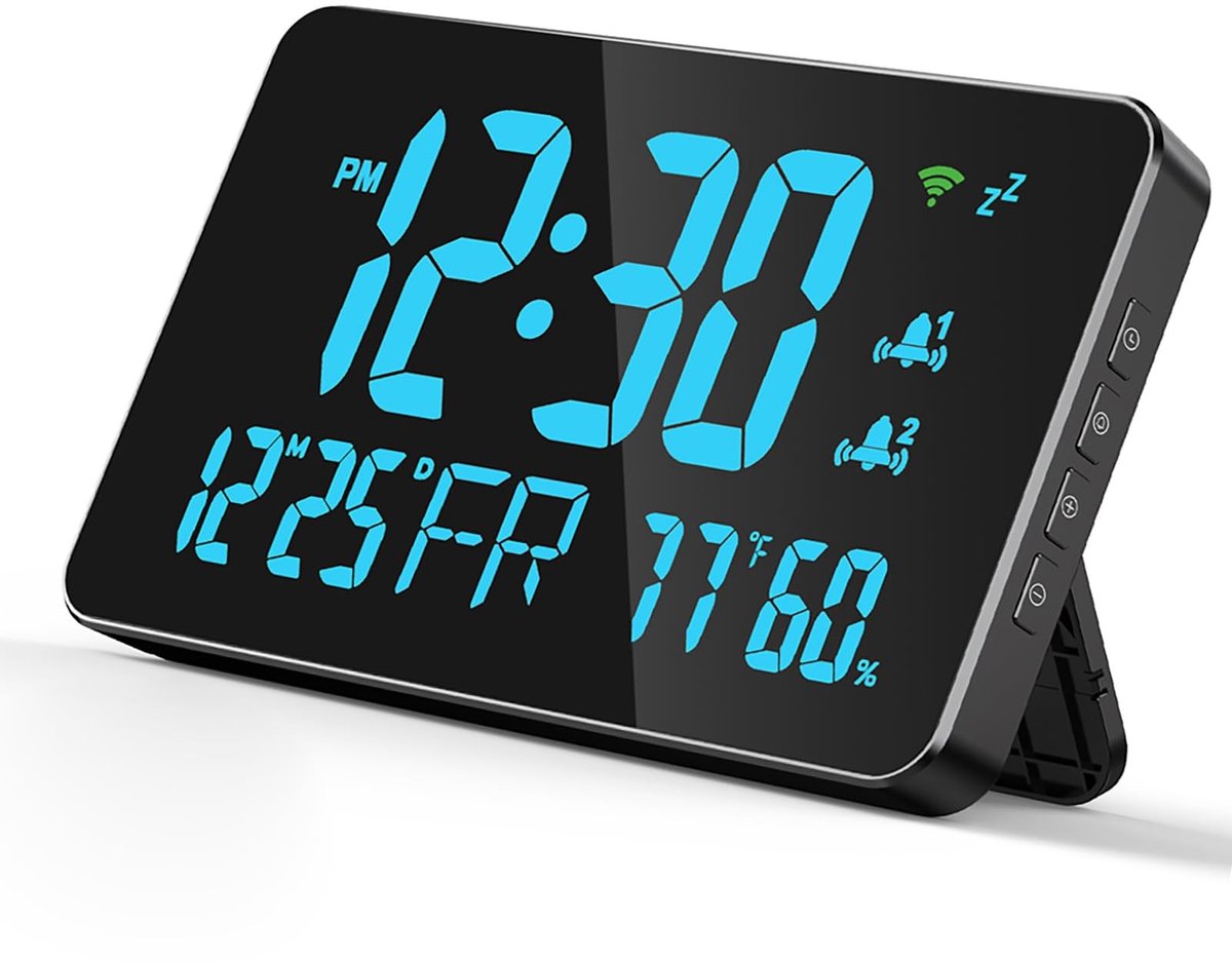 Slimme Digitale Klok met WiFi, Thermometer en Hygrometer - LED Tafelklok voor Slaapkamer en Kantoor (Blauw)
