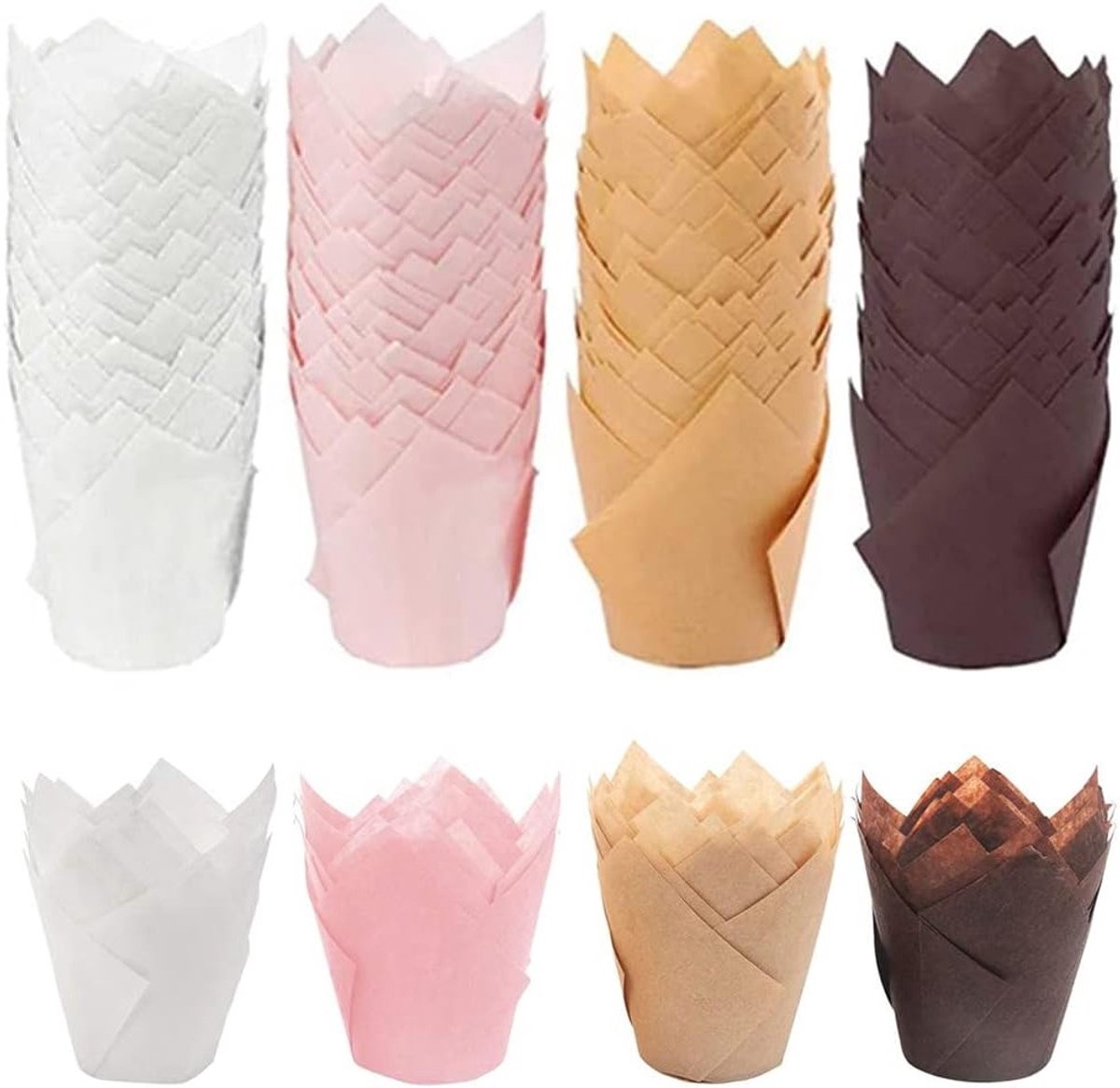 200 Stuks Papieren Cupcake Vormpjes, Muffin Bakvormpjes, Tulip Cupcake Sleeves voor Feestjes en Bakken in de Keuken, 4 Kleuren, Ideaal voor Gebak en Desserts