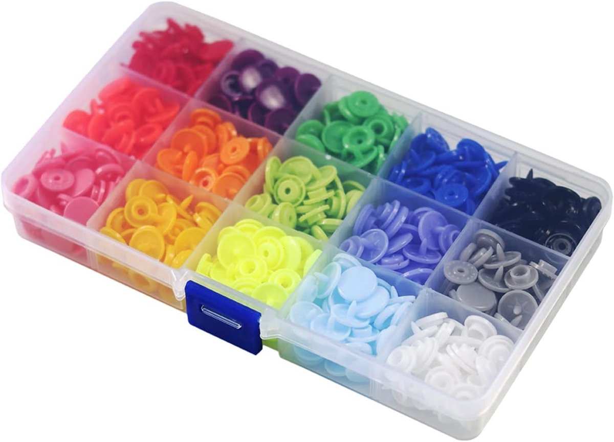 Set van 150 Drukknoppen in 15 Kleuren voor Kleding, Regenjassen en DIY Naaiprojecten