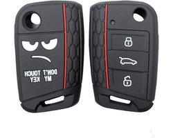 SnelShoppen - Silicone Autosleutelhoes Geschikt voor Volkswagen Golf, Skoda Octavia, Jetta, 3 Knoppen, Zwart met Rode Lijn, Bescherming, Lichtgewicht,