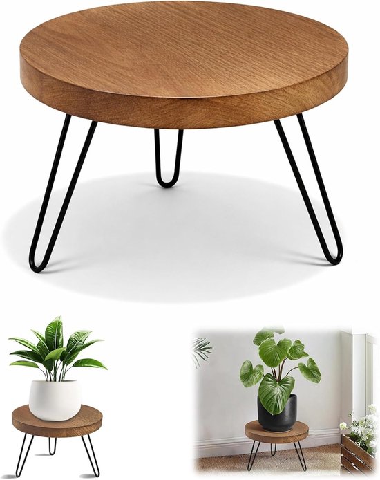 Kleine Witte Plantentafel voor Bloemen - Ronde Houten Bloemstandaard voor Binnen en Buiten - Decoratie voor Balkon en Tuin