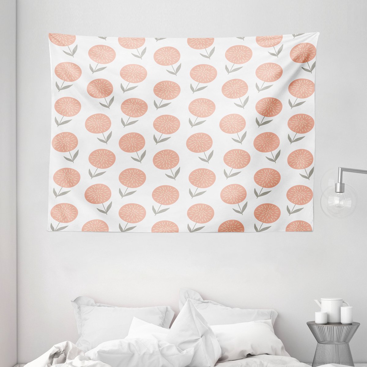 ABAKUHAUS Botanisch Wandtapijt, Pastel Bloemen Lente Design, 150 x 110 cm, Saliegroen Perzik Saliegroene perzik