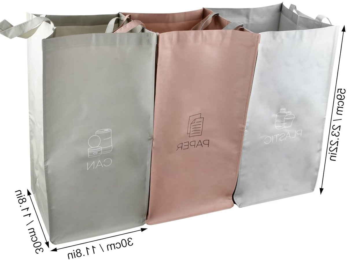 Set van 3 Afvalscheidingszakken voor Papier, Plastic en Glas - Duurzaam en Herbruikbaar