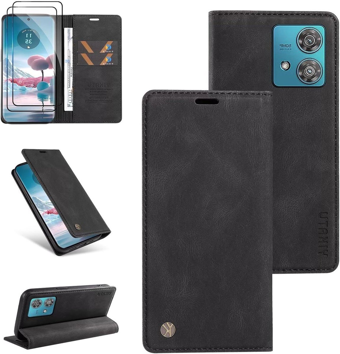 Telefoonhoesje - Beschermhoes Portemonnee - Dagelijks Gebruik - Inclusief Screenprotectors - 2 Kaarthouders - Zwart