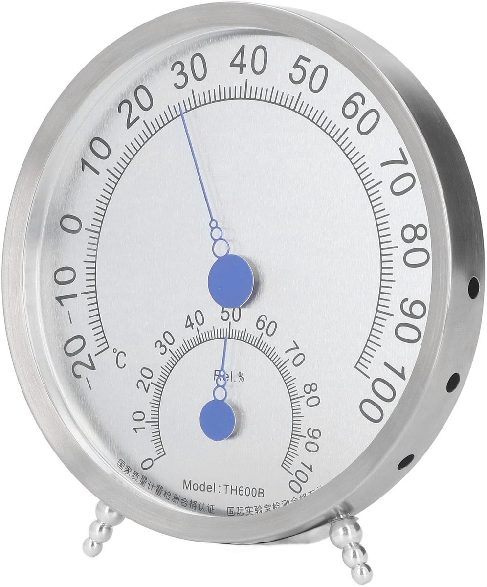 Ronde RVS Thermometer met Hygrometer - Waterdicht en Hittebestendig - Staand Model
