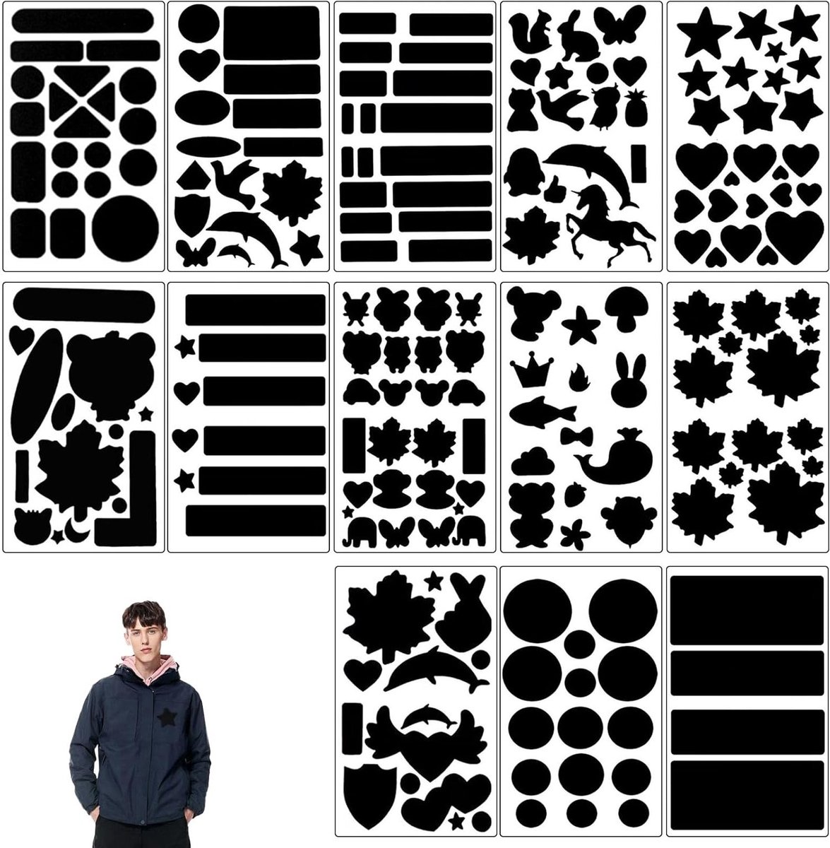 Herstel Patches voor Kleding en Tassen - Zelfklevende Nylon Stickers, Waterdicht en Duurzaam, 13 Stuks in Diverse Ontwerpen voor Snelle Reparatie