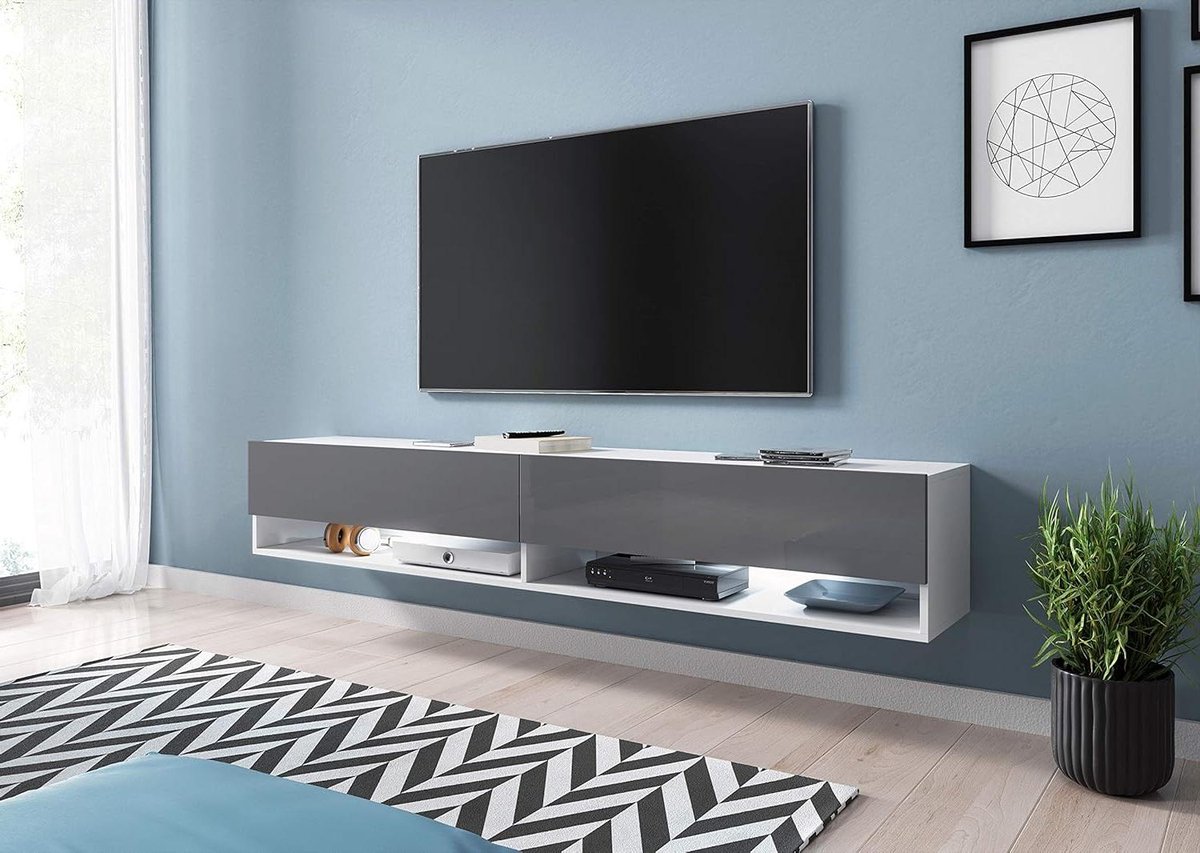 Tv-kast - Lowboard - Media-opslag - Duurzaam materiaal - 180 cm - Wit-grijs