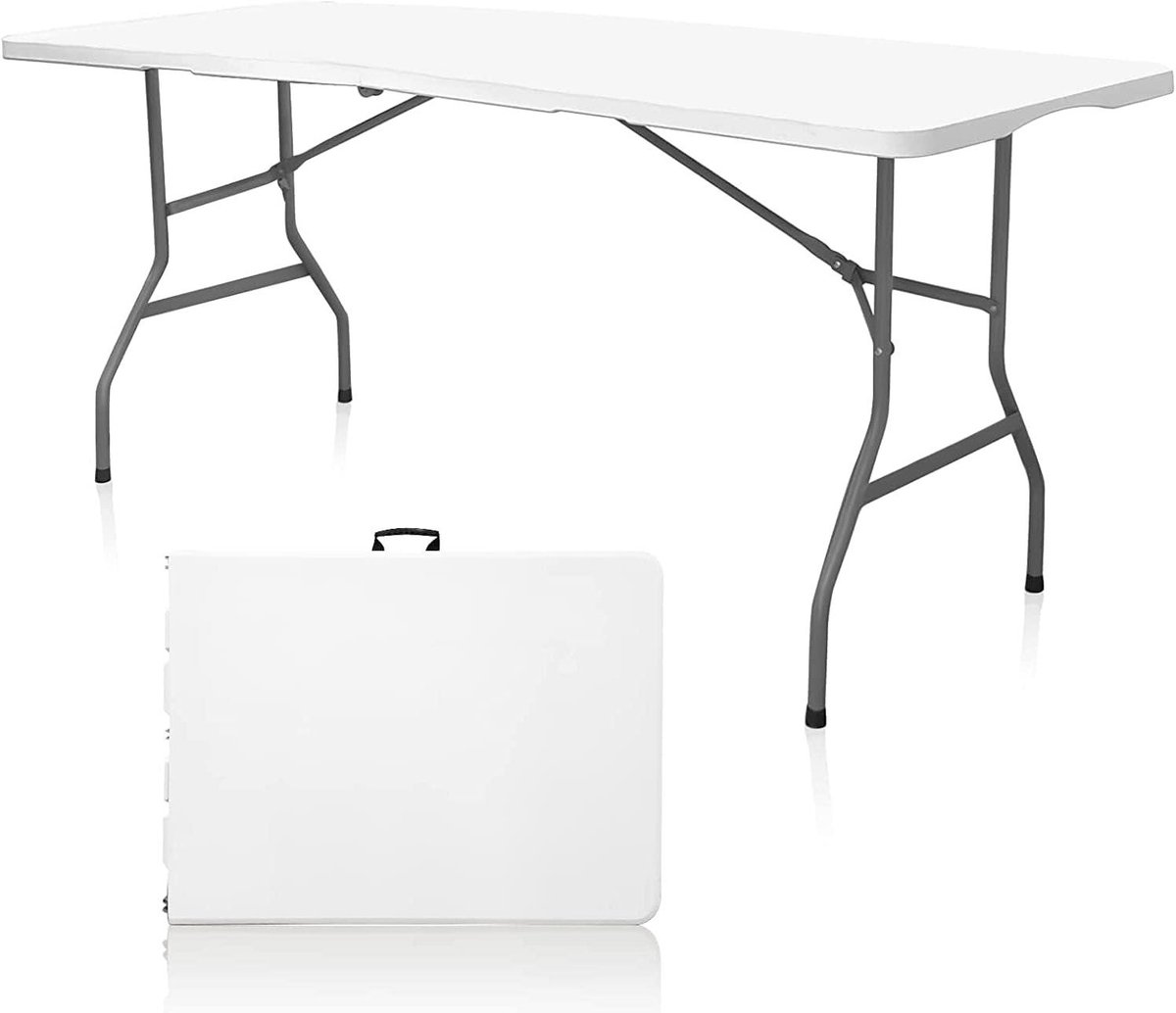 Vouwtafel - Klaptafel Opvouwbare tafel - Buiten dineren - Zwaar belastbaar - 6 voet - Wit