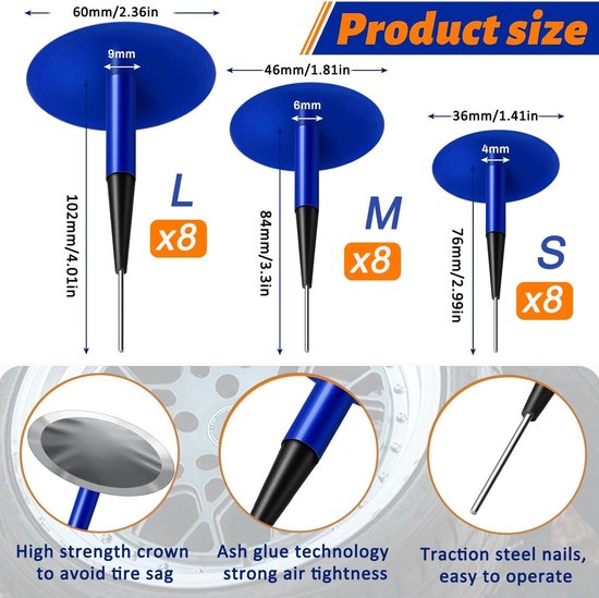 Bandenreparatie Kit - Paddenstoel Plug Set - Band Lekken Herstellen - Natuurlijk Rubber Materiaal - 24 Stuks - Zwart van Merkloos — afbeelding 4