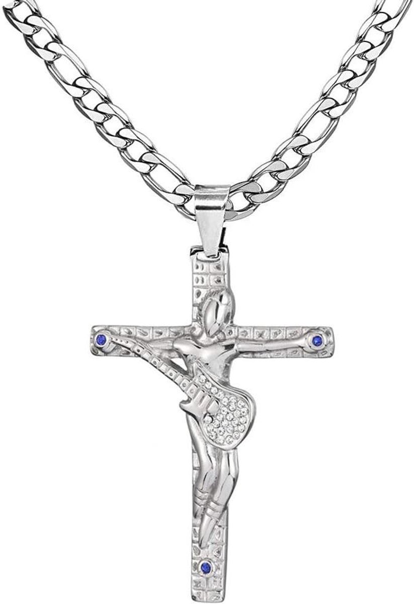 Heren Ketting - Kruis Ketting - Muziek Stijl - Johnny Hallyday Design - 60 cm - Zilver