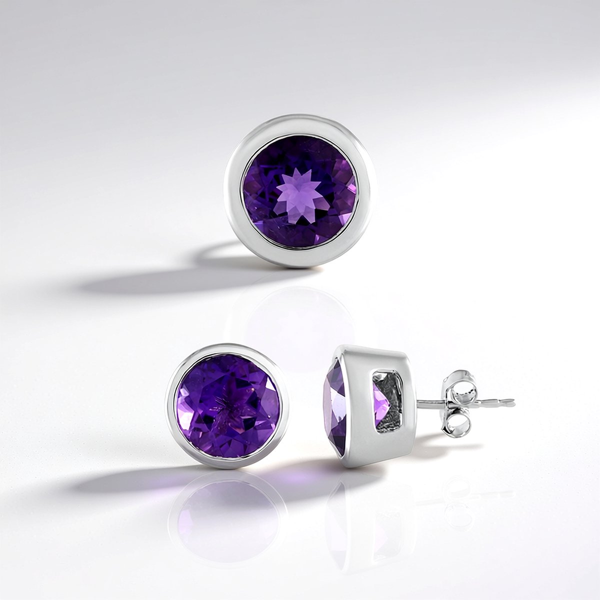 Cavill - 11,3 ct Siberische Amethist set - 925 Sterling Zilver Platina - Ronde Oorbellen & Hanger - Elegante Paarse Sieraden
