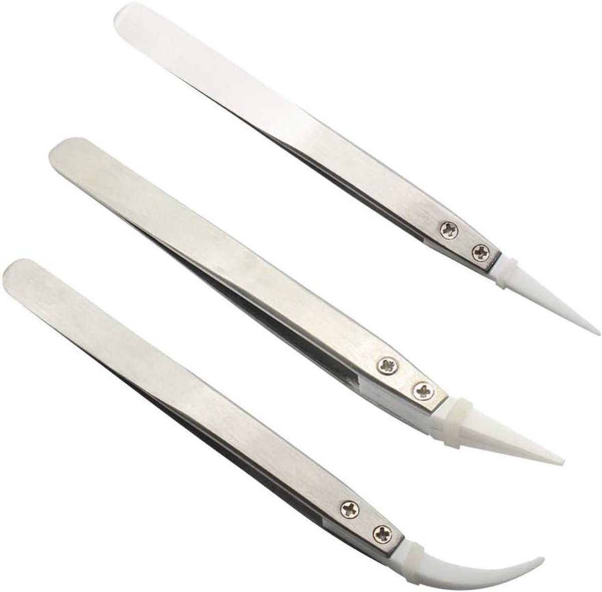 Keramische Pincetten Set - Precisie Pincetten - Fijne Werkzaamheden - Hittebestendige Keramische Tips - 3 stuks - Zilver