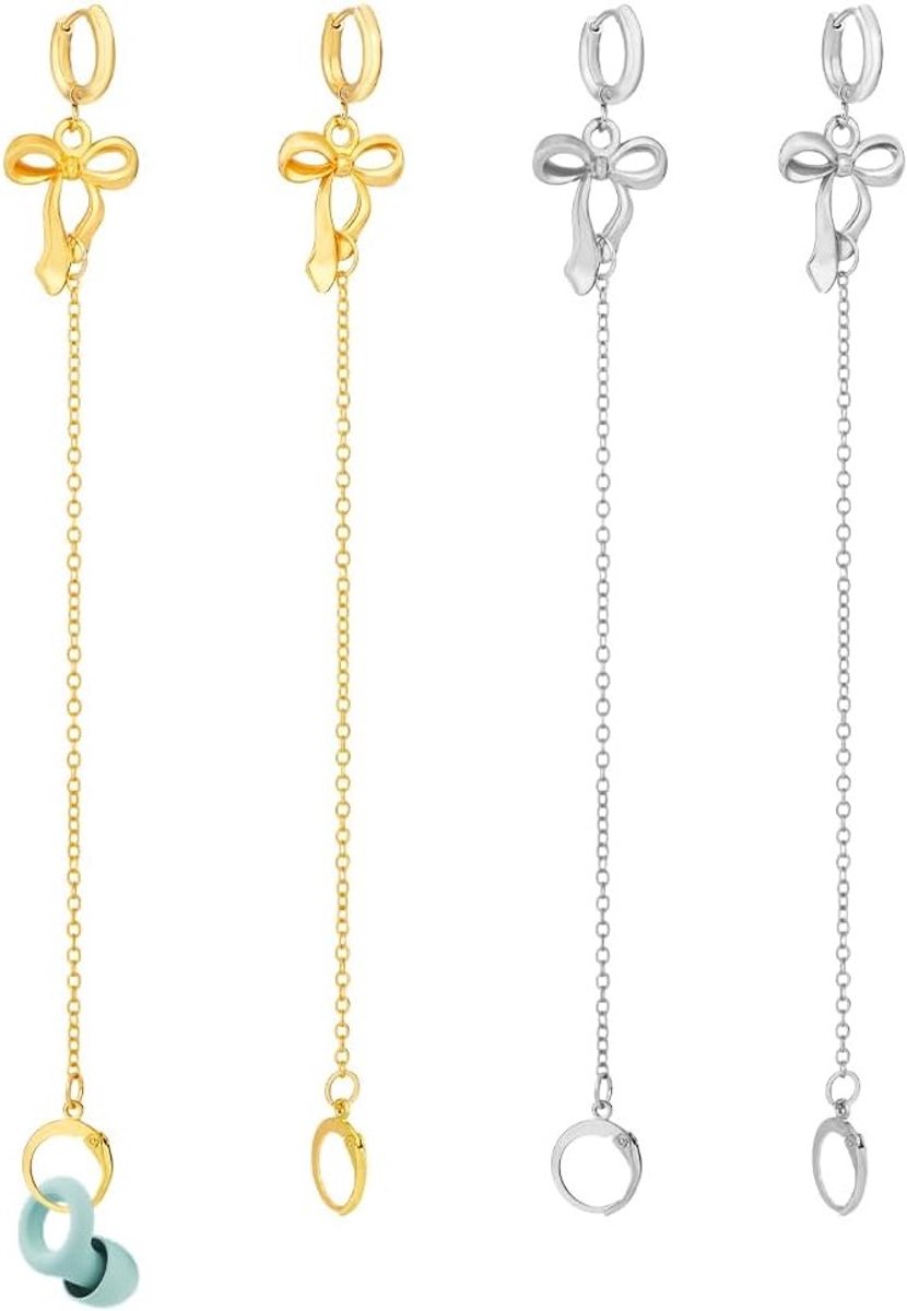 4 Stuks Oorbellen voor Oordopjes in 2 Kleuren, Rvs Oorbellen met Strikjes voor Thuis, Kantoor en Evenementen