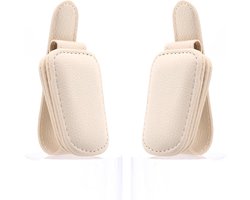 Zonnebrilhouder Auto - Brilhouder Vizier - Veilig Bril Opbergen - Magnetisch Leer Ontwerp - 2 Stuks - Beige