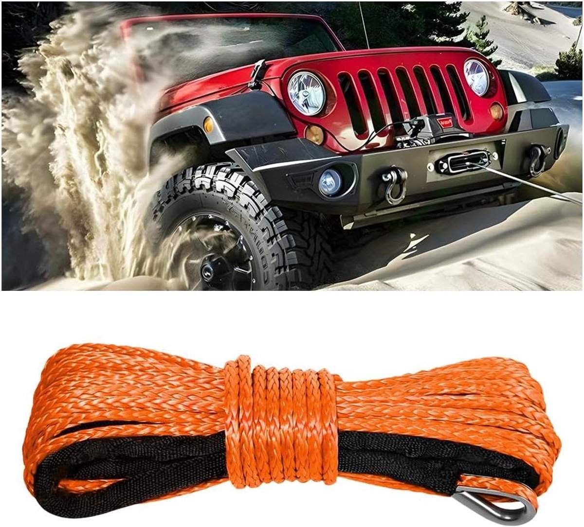 Synthetisch Liertouw Kit - Voertuig Lierlijn - Voertuigen Slepen - 12-Strands Gevlochten Stabiliteit - 1/4" x 50FT - Oranje