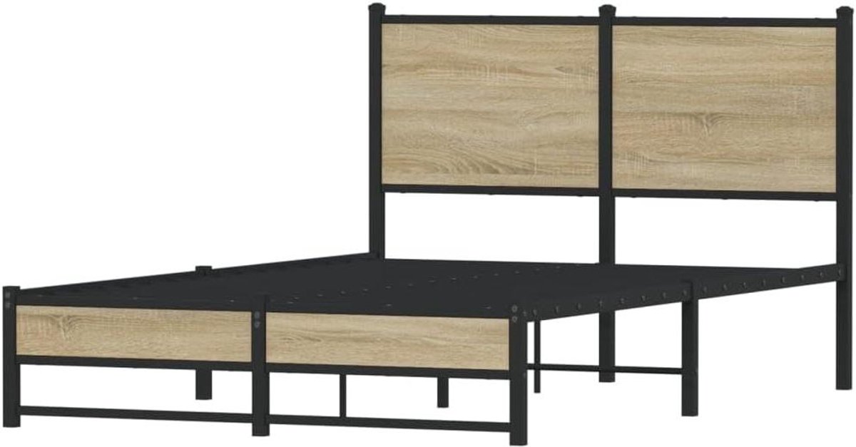 Bedframe met hoofdbord - Ledikant metaal - Slaapkamer inrichten - Stalen constructie - 120x190 cm - Sonoma eiken