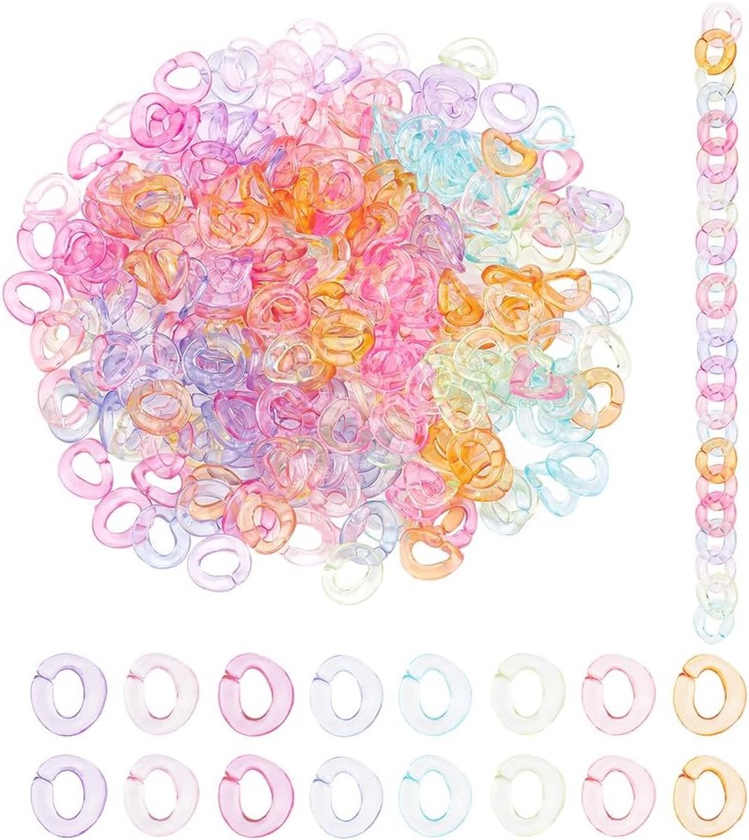 240 Transparante Acrylaat Verbindingsringen in 8 Kleuren, Snel Koppelen, Ovale Draaiklinkringen voor Sieraden, Kettingen en Accessoires
