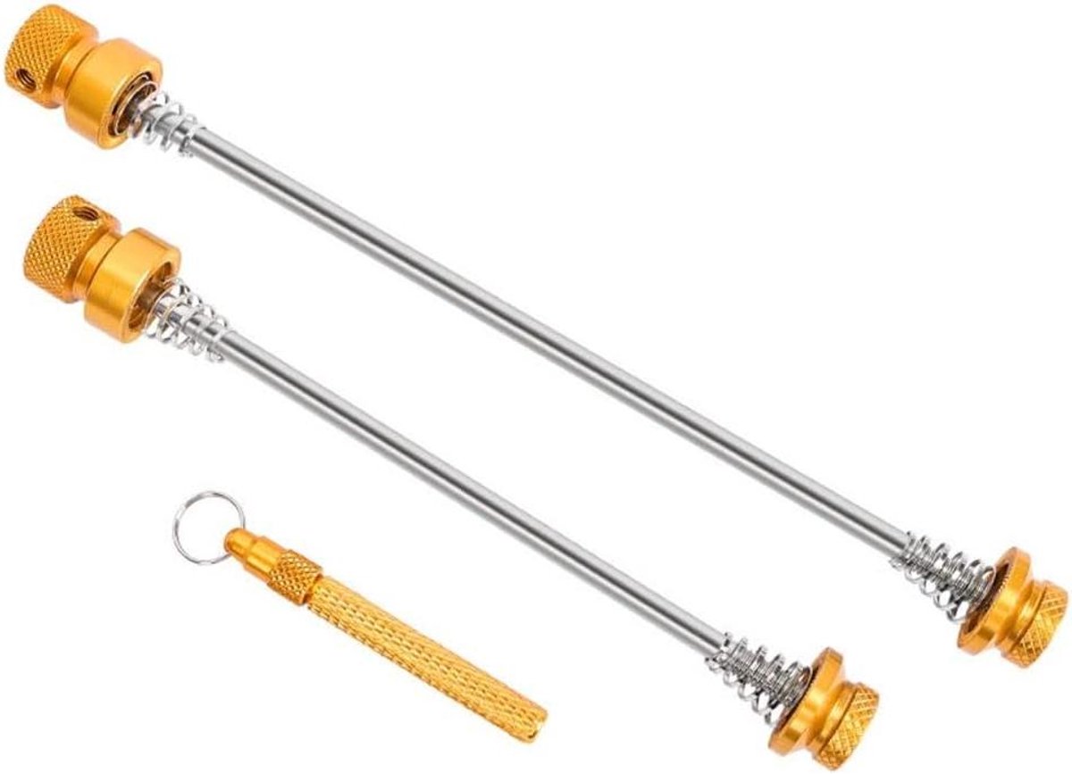 Fiets Wielen Vergrendelen - Quick Release Post - Diefstal Voorkomen - Afneembare Hendel - 115mm 155mm - Geel