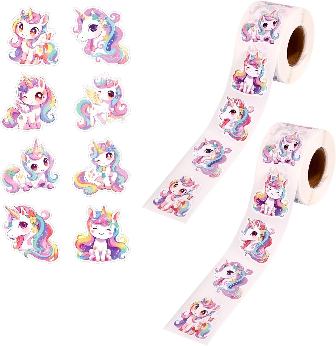 1000 Stuks Eenhoorn Stickers Rol, Zelfklevende Cartoon Decals voor Waterflessen, DIY Craft Labels en Scrapbook Benodigdheden voor Feestjes, Laptops en Koffers